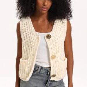 NWT Cream Knit Sleeveless Vest with Gold Buttons KEOMUD Women